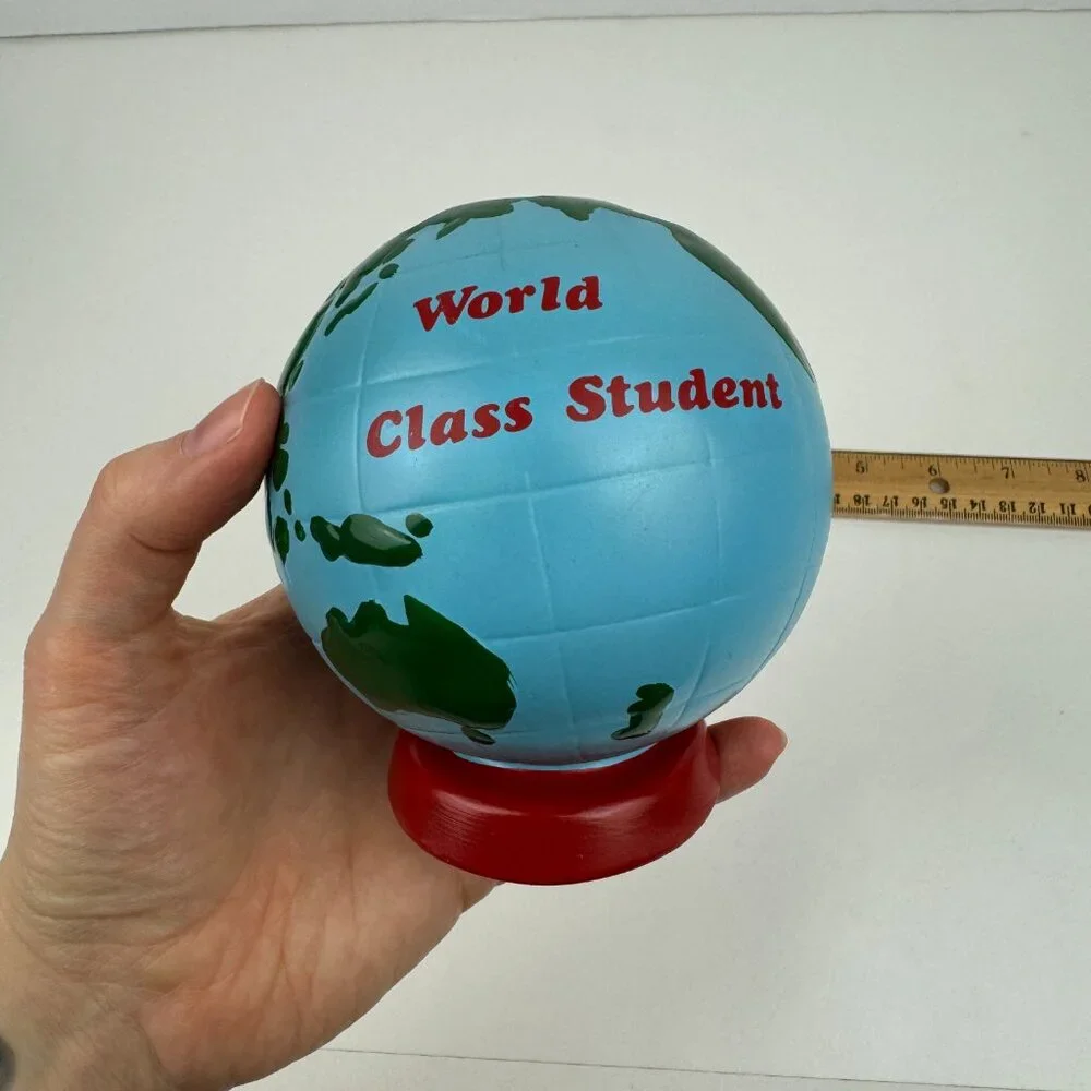 Vtg World Class Student Painted World Globe Map Pencil Holder Russ Bernie and Co